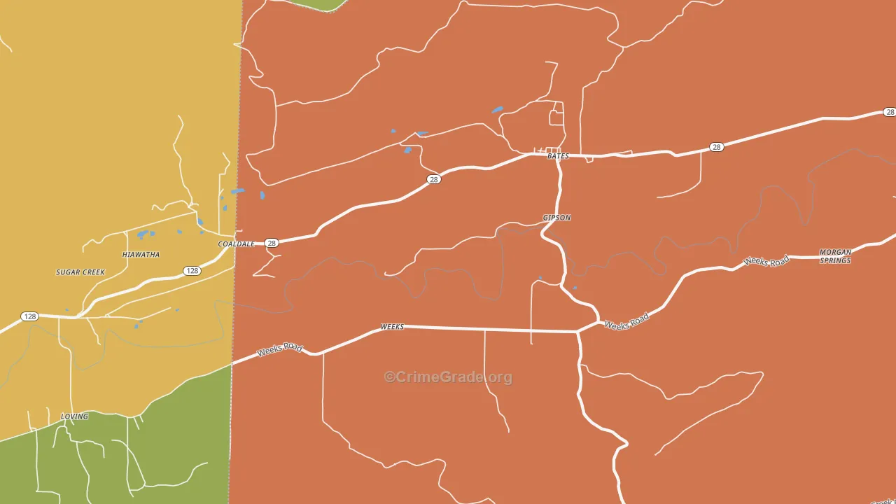 Weeks, AR Map of Robbery Rates