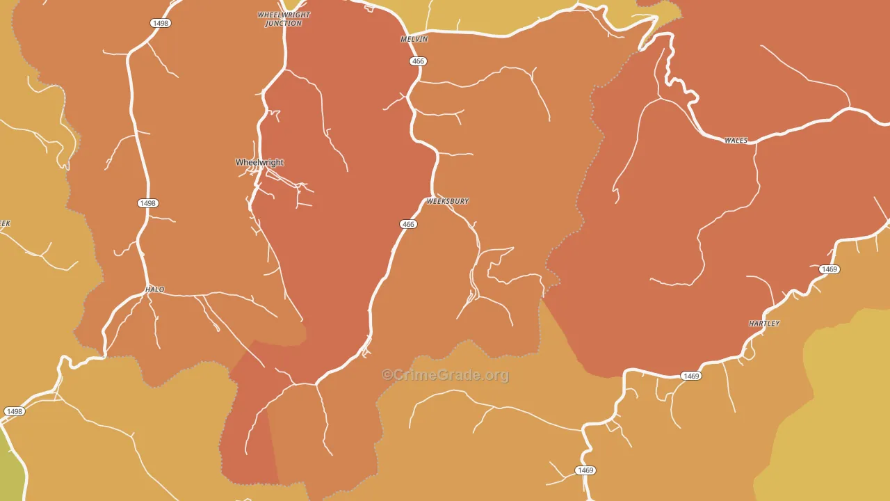 Weeksbury, KY Map of Robbery Rates