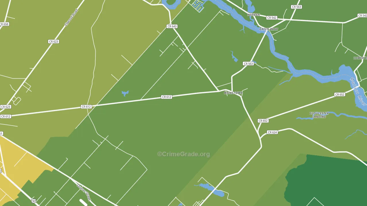Weekstown, NJ Map of Robbery Rates