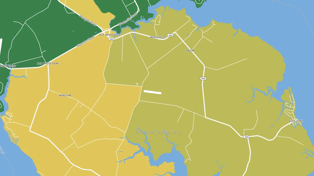 Weeksville, NC Map of Robbery Rates