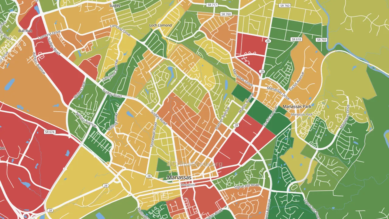 Weems, Manassas, VA Map of Robbery Rates
