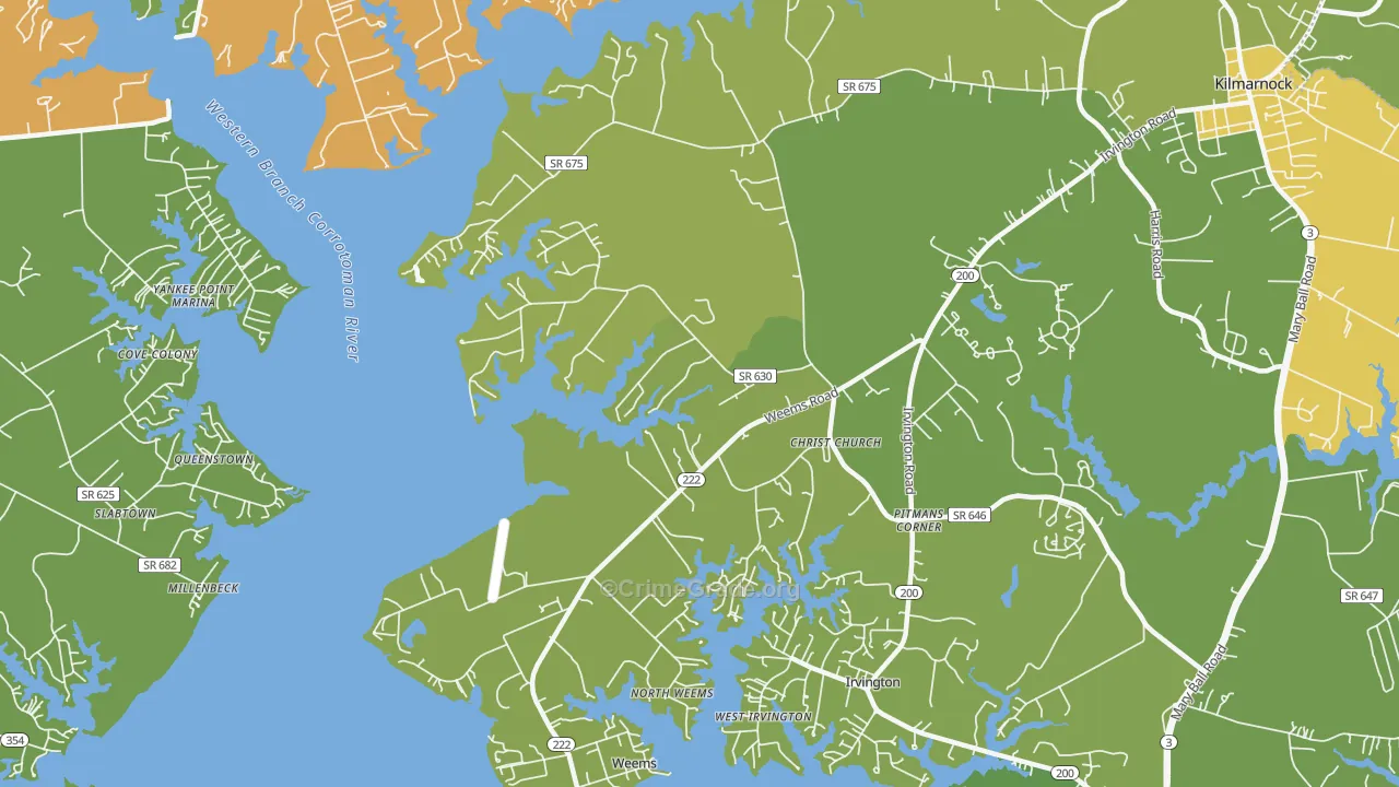 Weems, VA Map of Robbery Rates