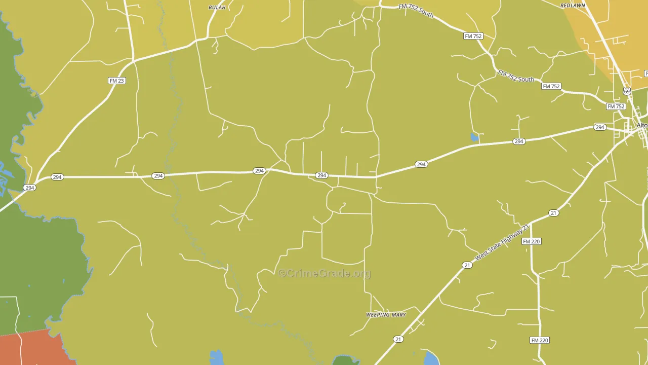Weeping Mary, TX Map of Robbery Rates