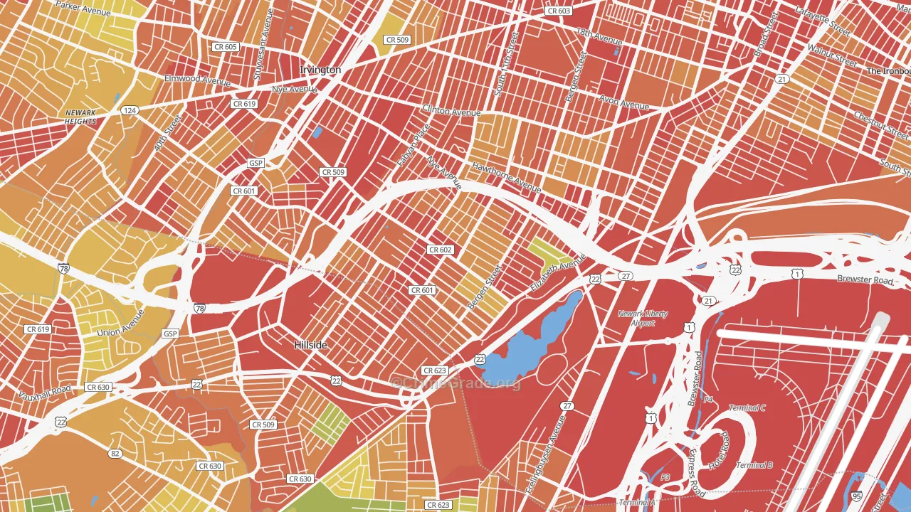 Weequahic, Newark, NJ Map of Robbery Rates