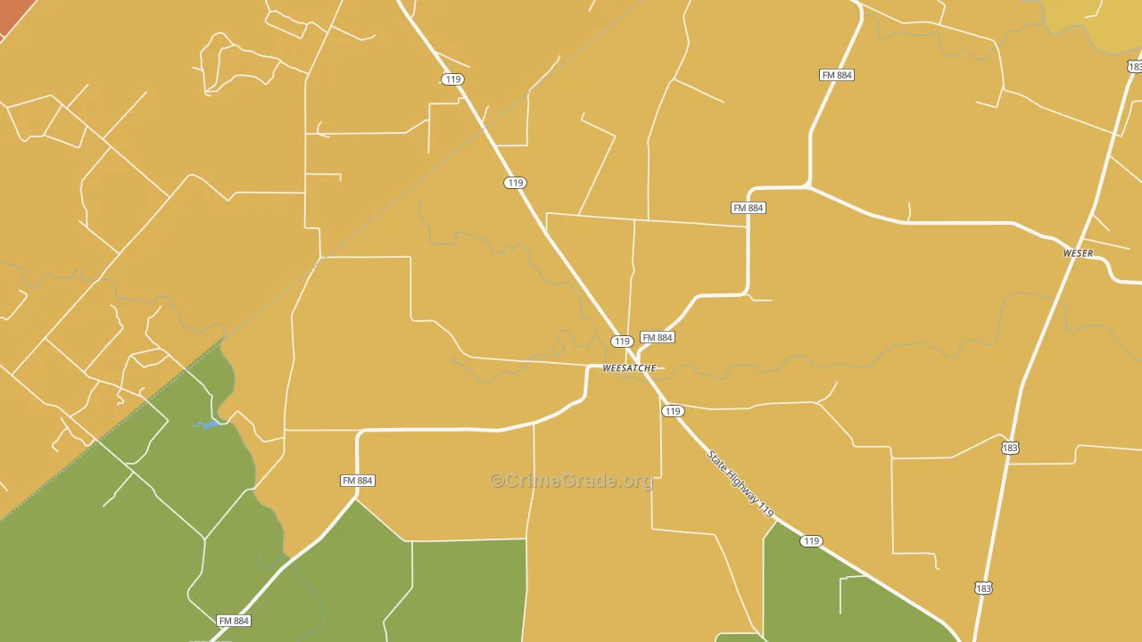 Weesatche, TX Map of Robbery Rates
