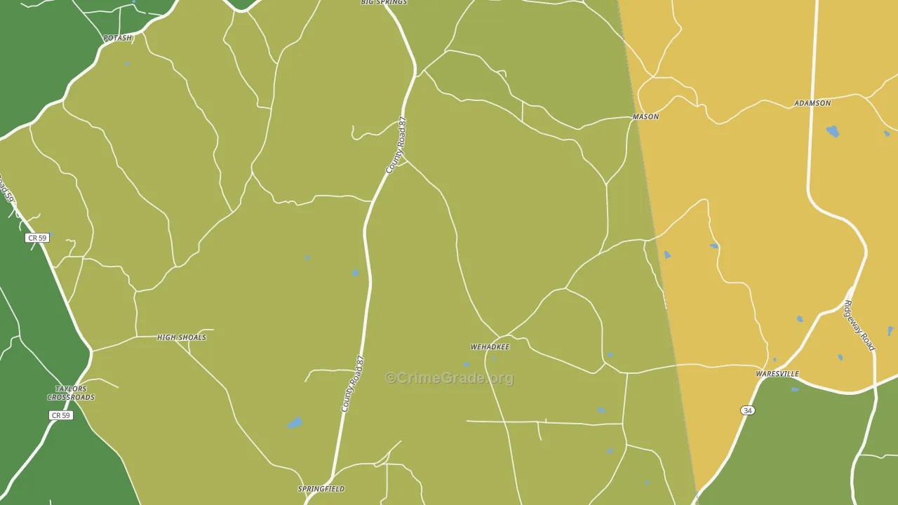 Wehadkee, AL Map of Robbery Rates
