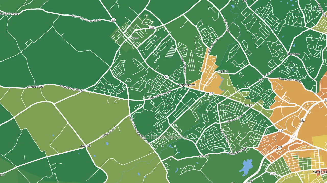Weigelstown, PA Map of Robbery Rates
