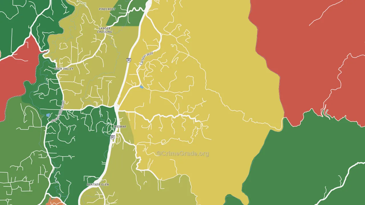 Weimar, CA Map of Robbery Rates