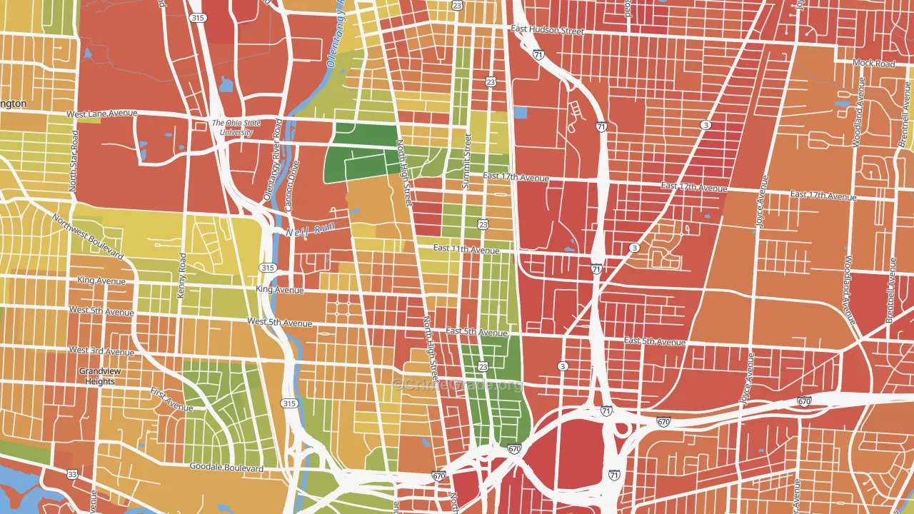 Weinland Park, Columbus, OH Map of Robbery Rates