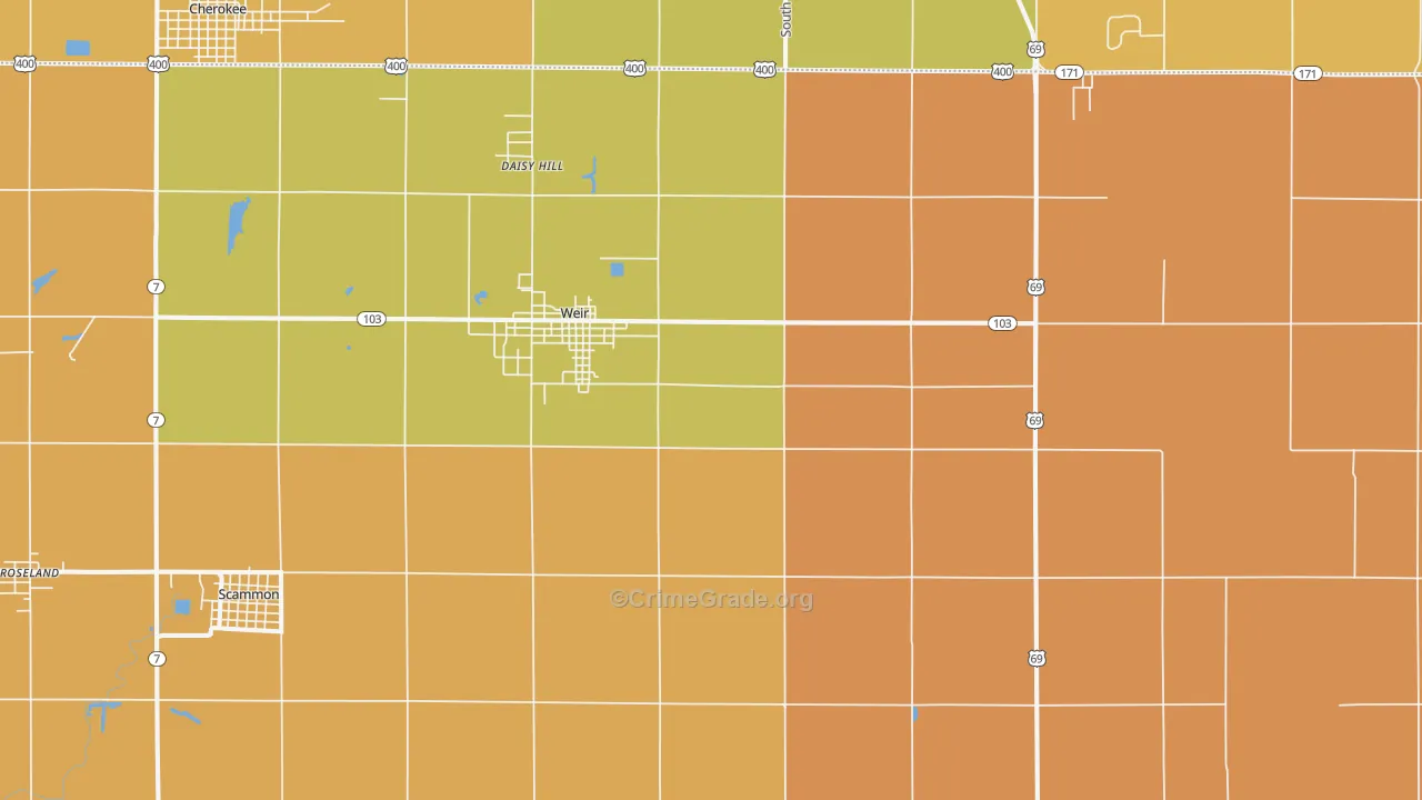 Weir, KS Map of Robbery Rates