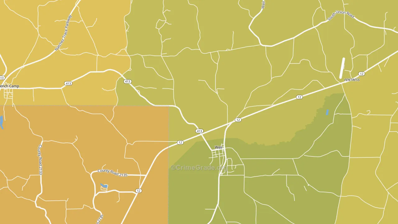 Weir, MS Map of Robbery Rates