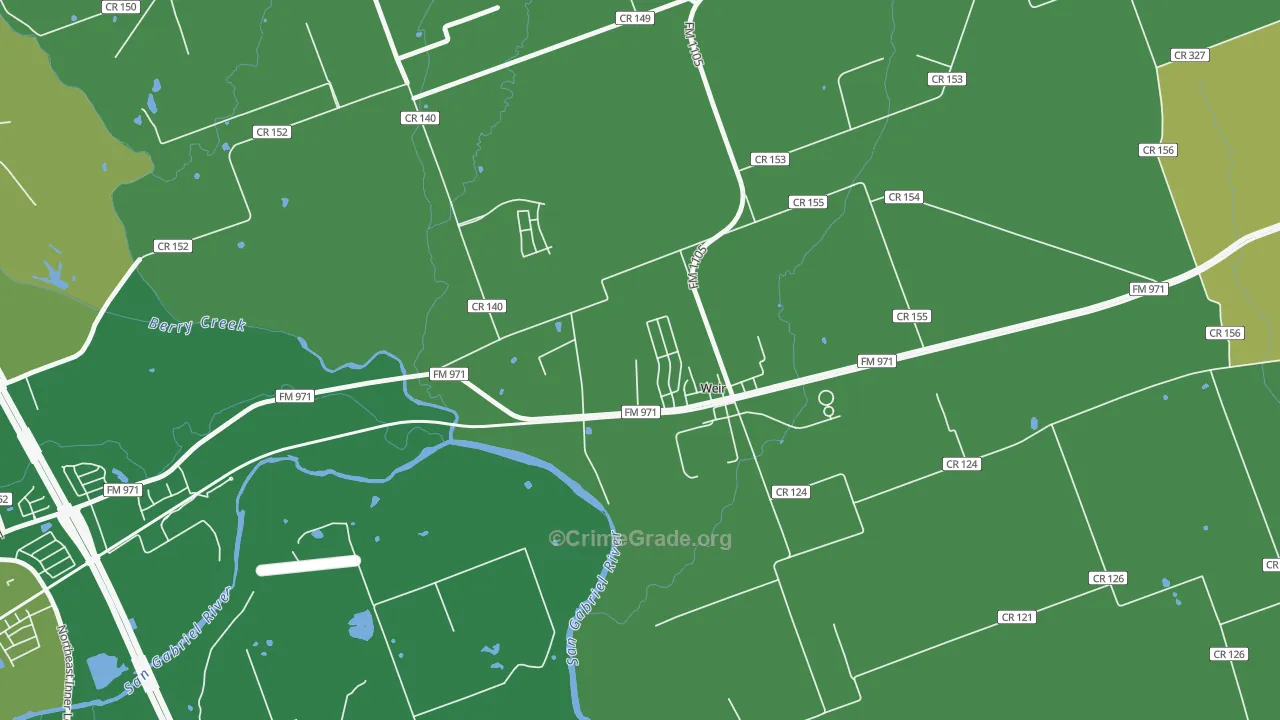 Weir, TX Map of Robbery Rates