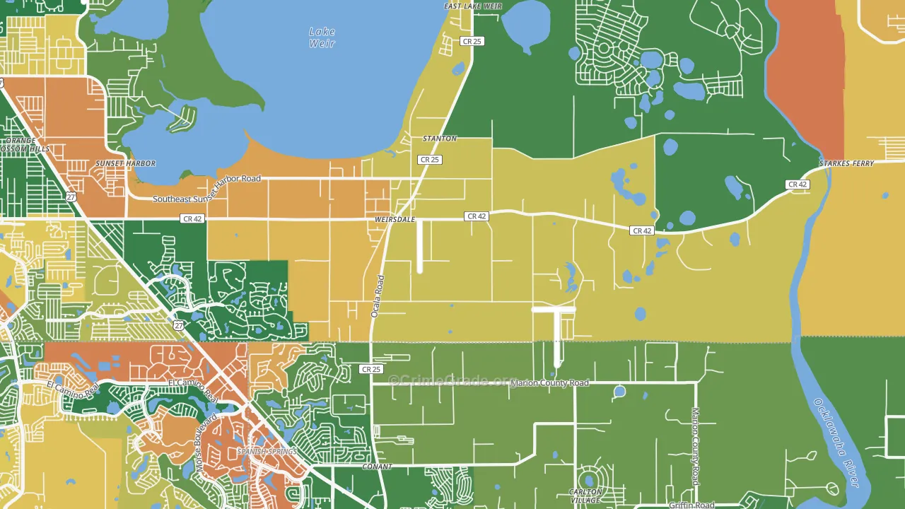 Weirsdale, FL Map of Robbery Rates