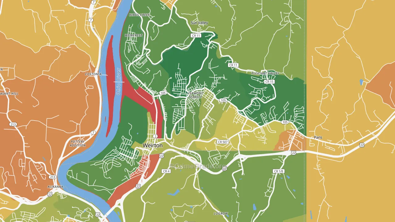 Weirton, WV Map of Robbery Rates