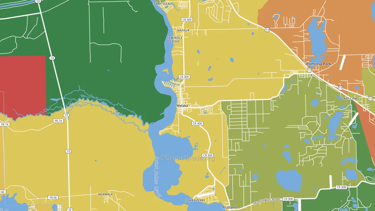 Welaka, FL Map of Robbery Rates