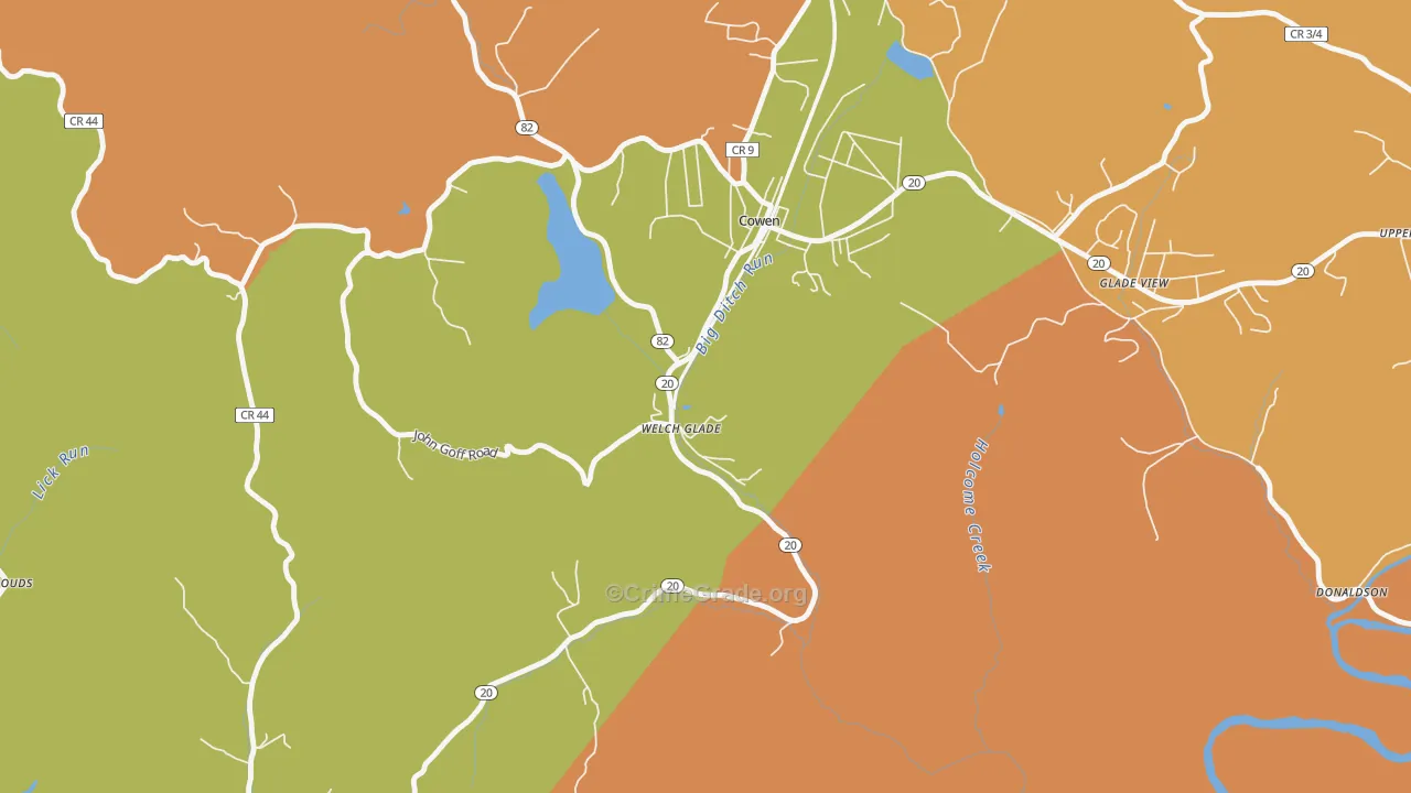 Welch Glade, WV Map of Robbery Rates