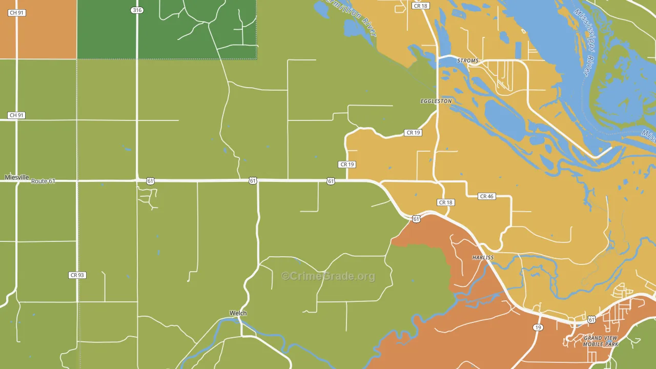 Welch, MN Map of Robbery Rates