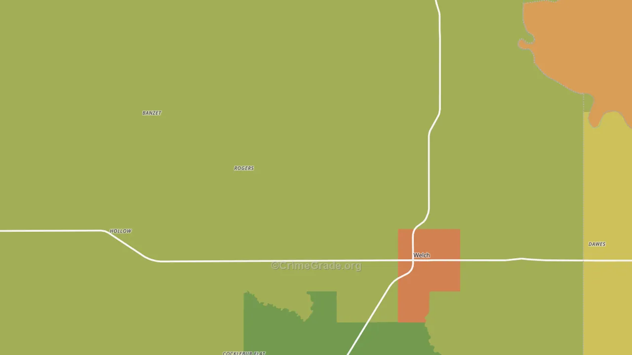 Welch, OK Map of Robbery Rates
