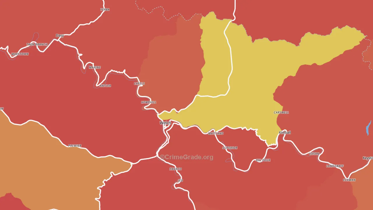 Welch, WV Map of Robbery Rates