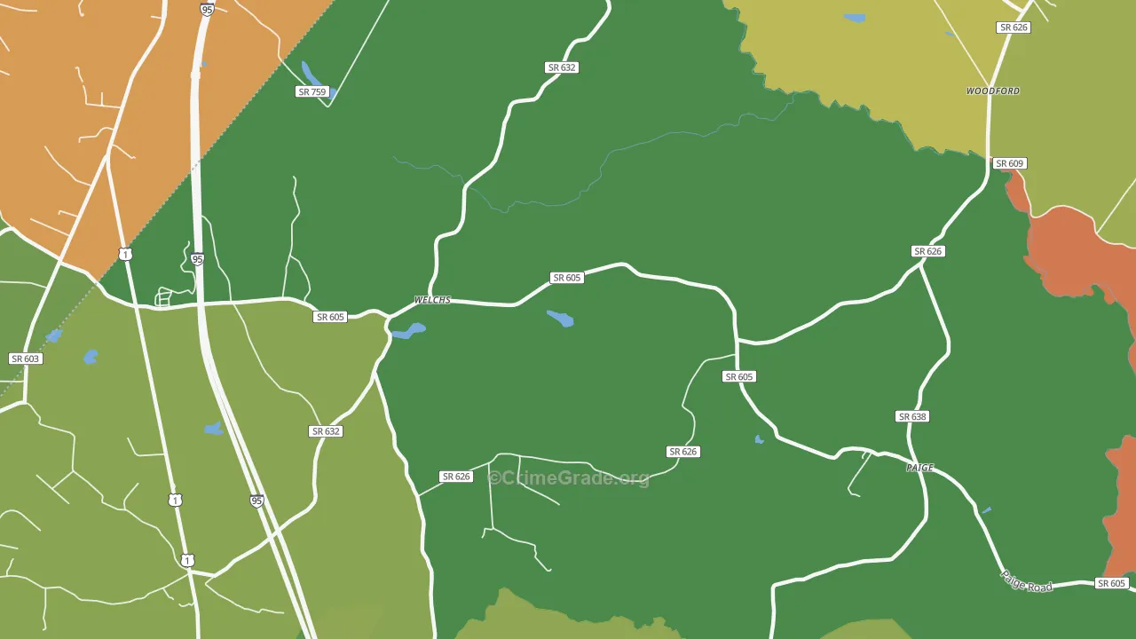 Welchs, VA Map of Robbery Rates