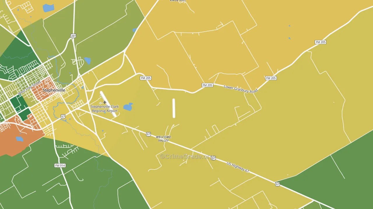 Welcome Valley, TX Map of Robbery Rates