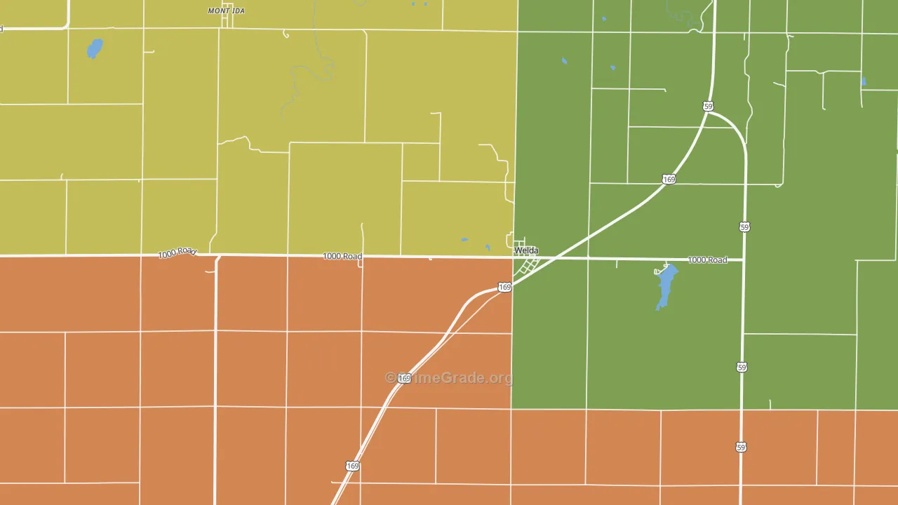 Welda, KS Map of Robbery Rates