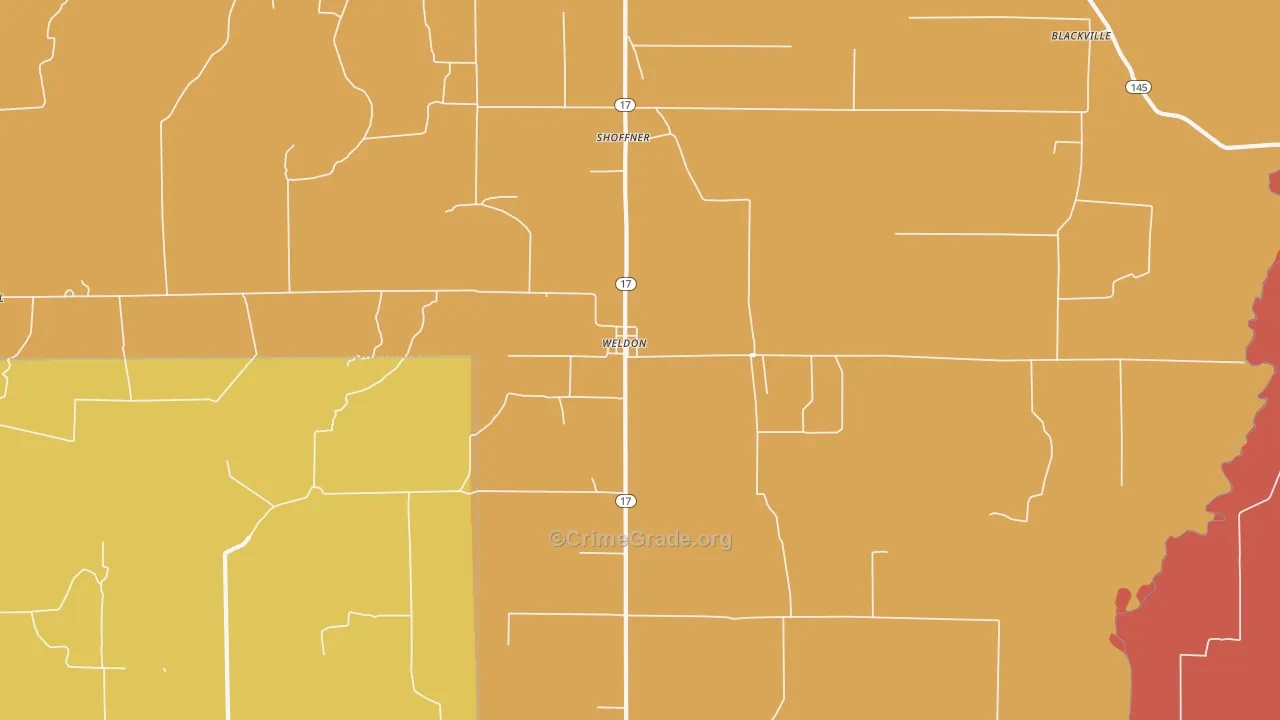 Weldon, AR Map of Robbery Rates
