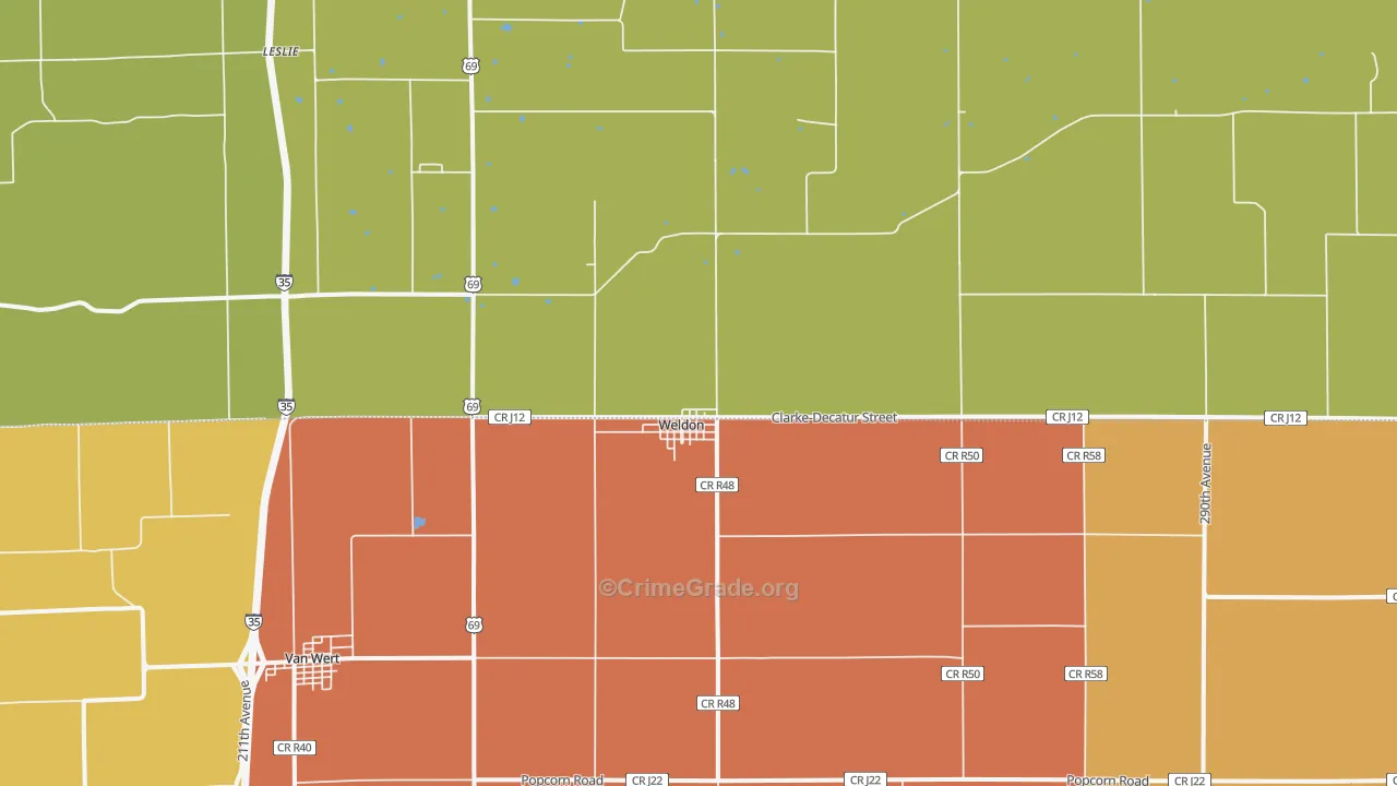 Weldon, IA Map of Robbery Rates