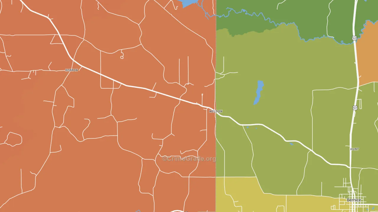 Weldon, LA Map of Robbery Rates