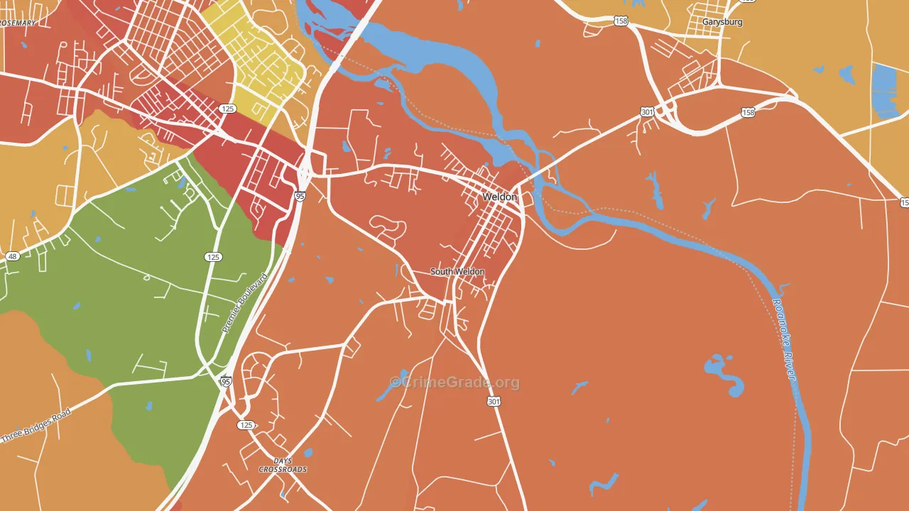 Weldon, NC Map of Robbery Rates