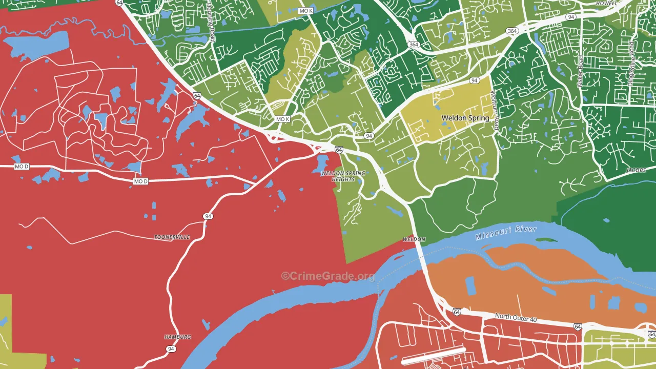 Weldon Spring Heights, MO Map of Robbery Rates