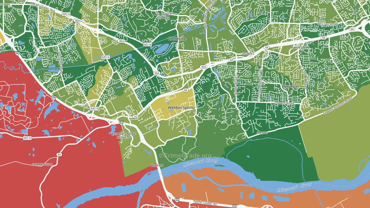 Weldon Spring, MO Map of Robbery Rates