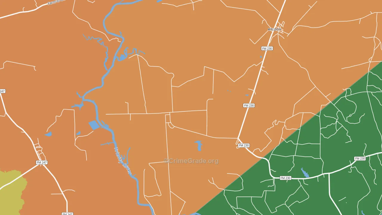 Weldon, TX Map of Robbery Rates
