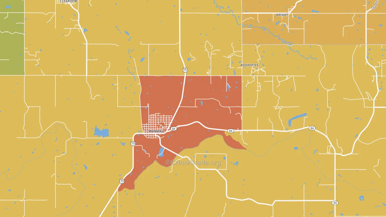 Weleetka, OK Map of Robbery Rates