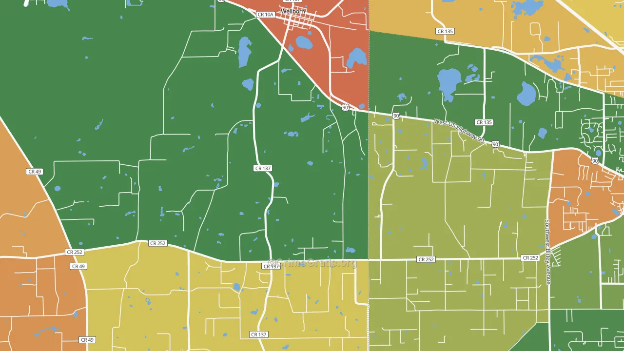 Wellborn, FL Map of Robbery Rates