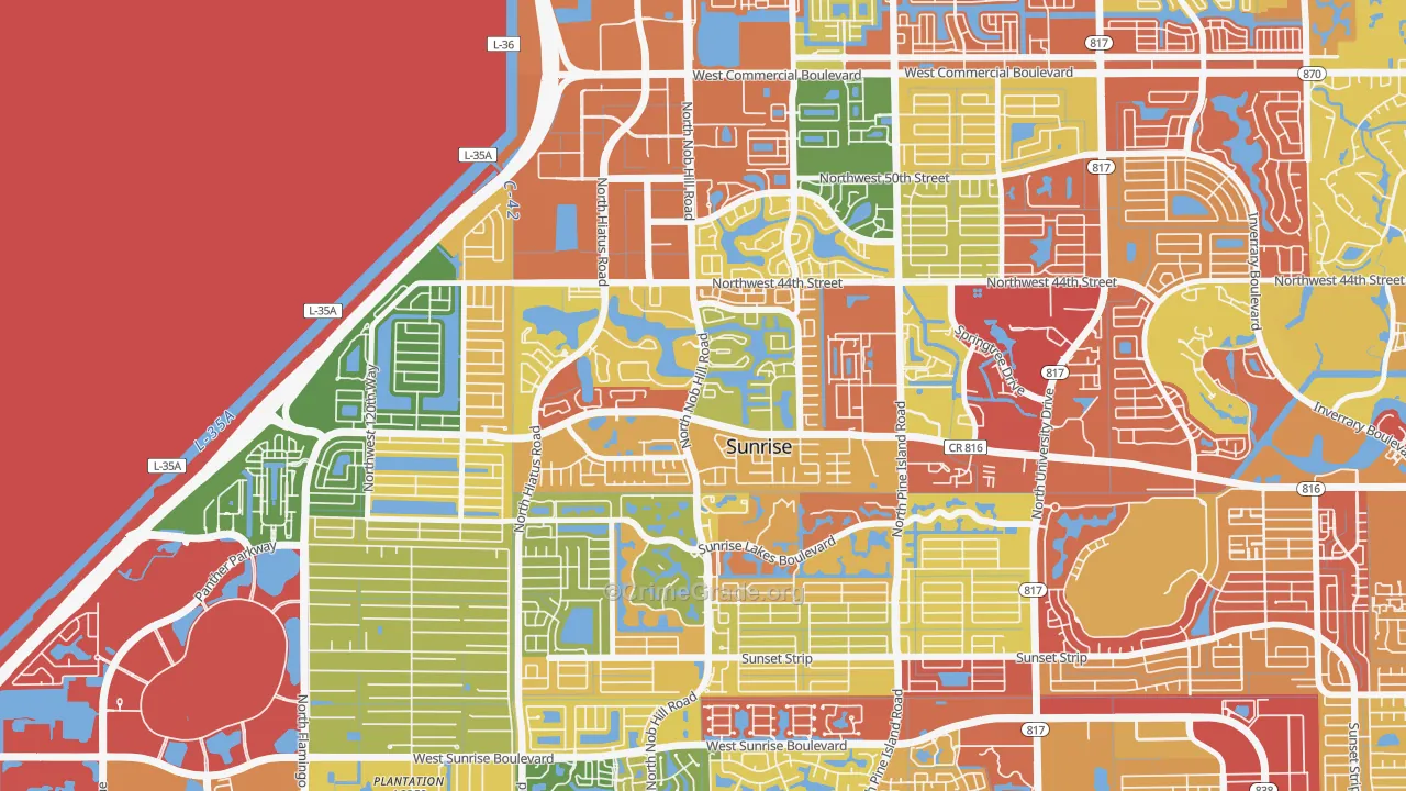 Welleby, Sunrise, FL Map of Robbery Rates
