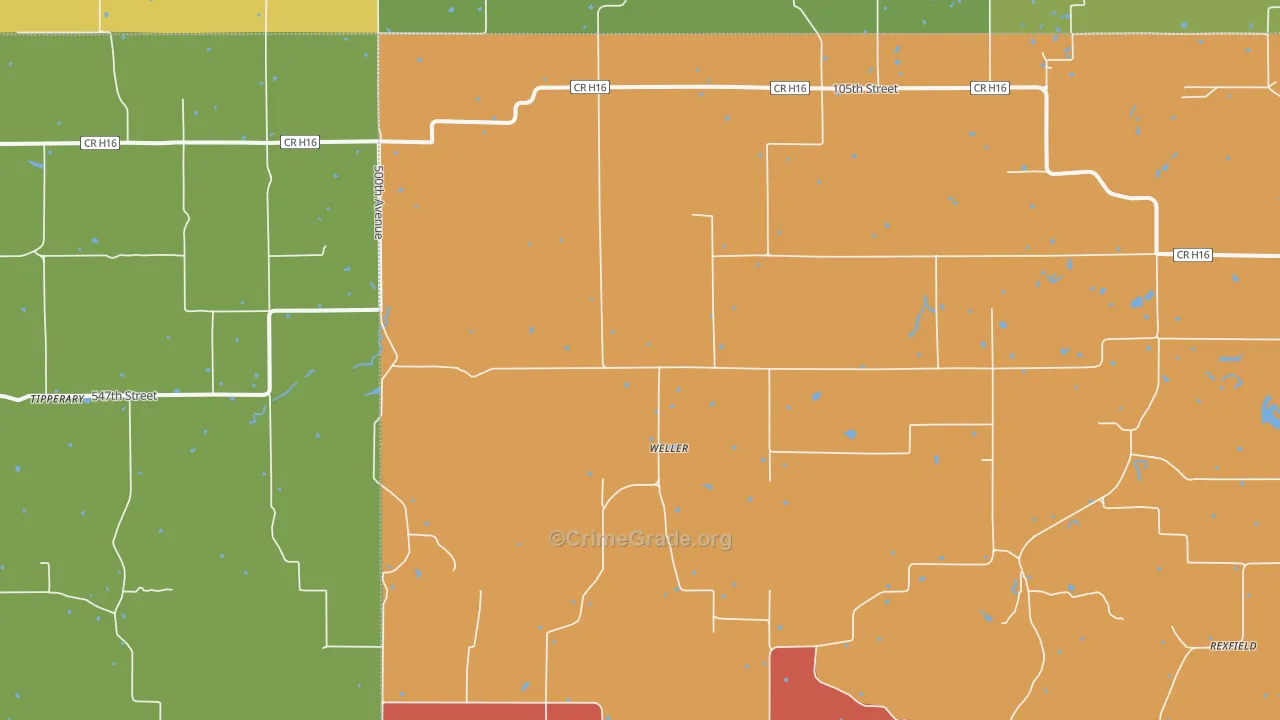 Weller, IA Map of Robbery Rates