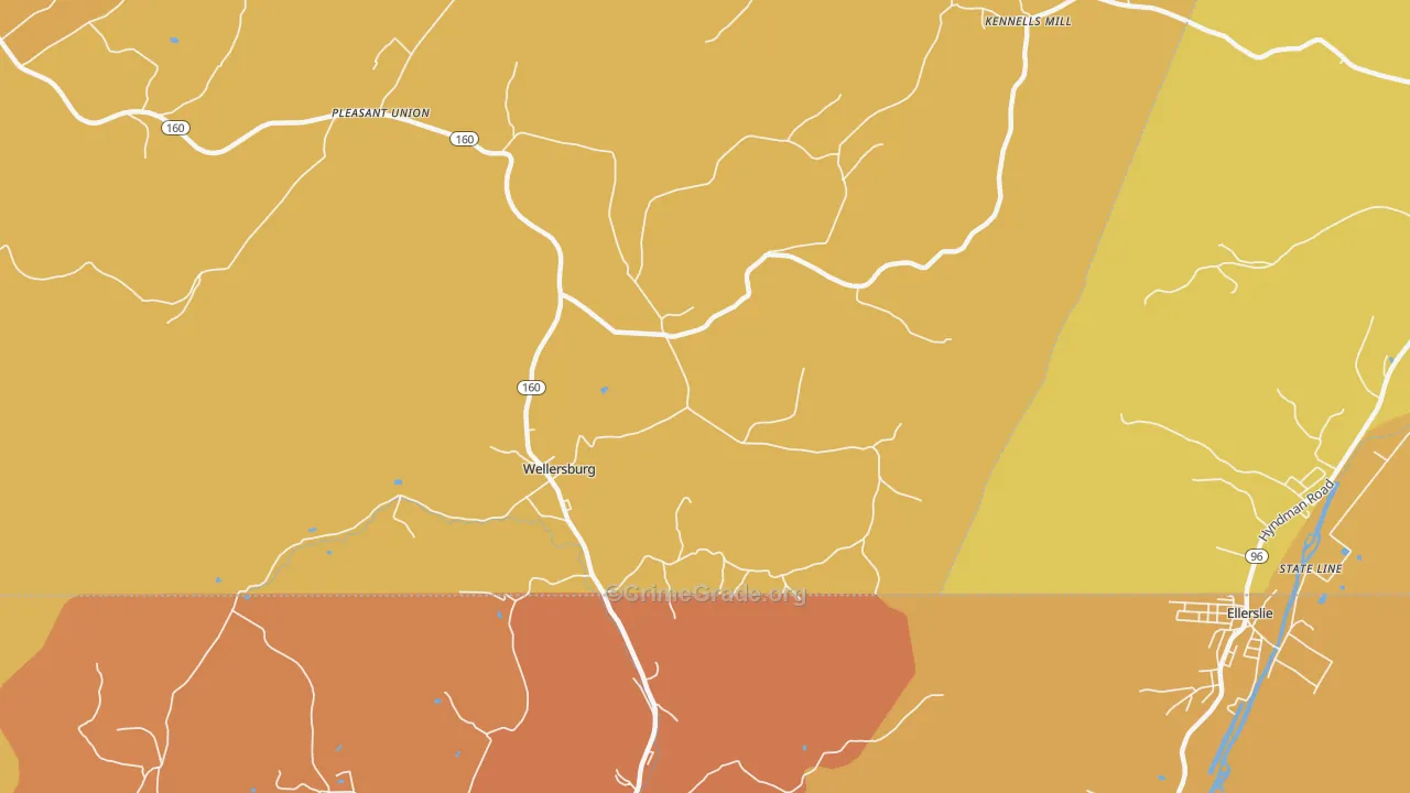 Wellersburg, PA Map of Robbery Rates