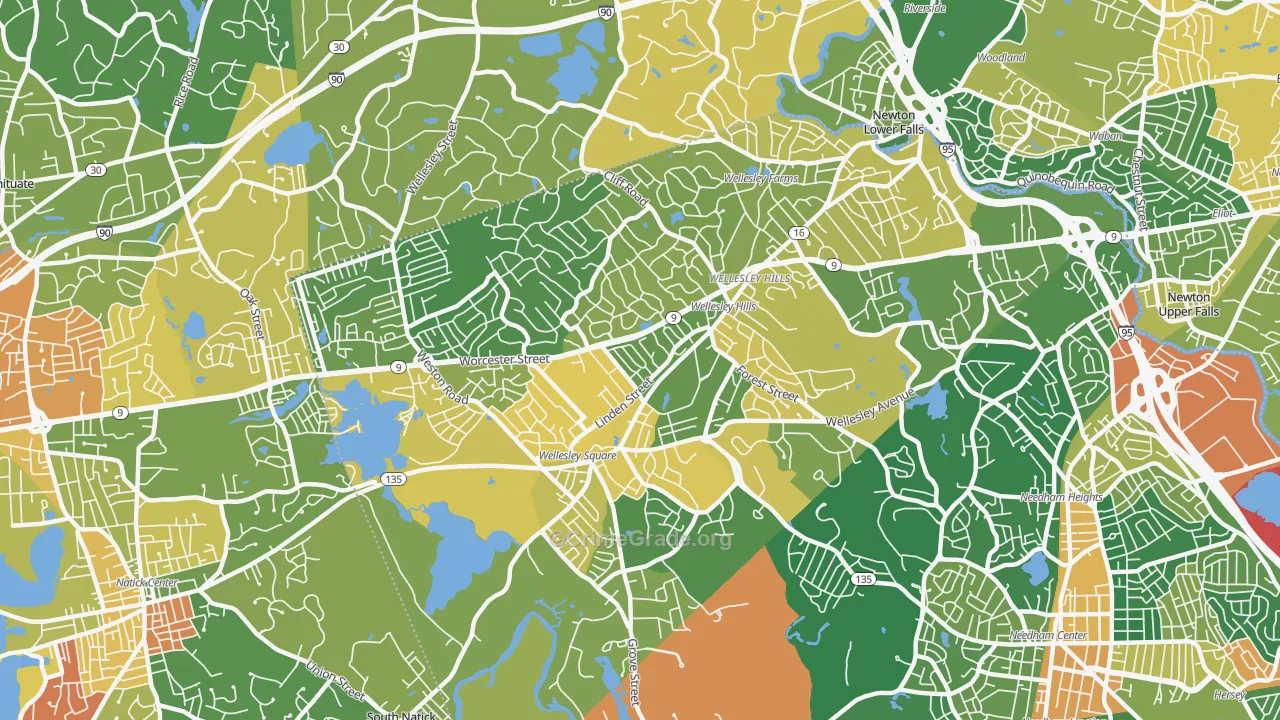 Wellesley, MA Map of Robbery Rates