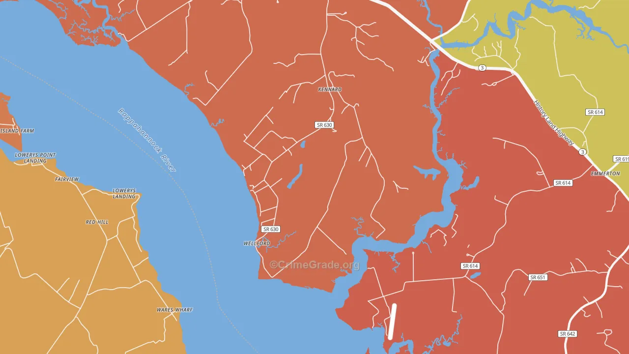 Wellford, VA Map of Robbery Rates