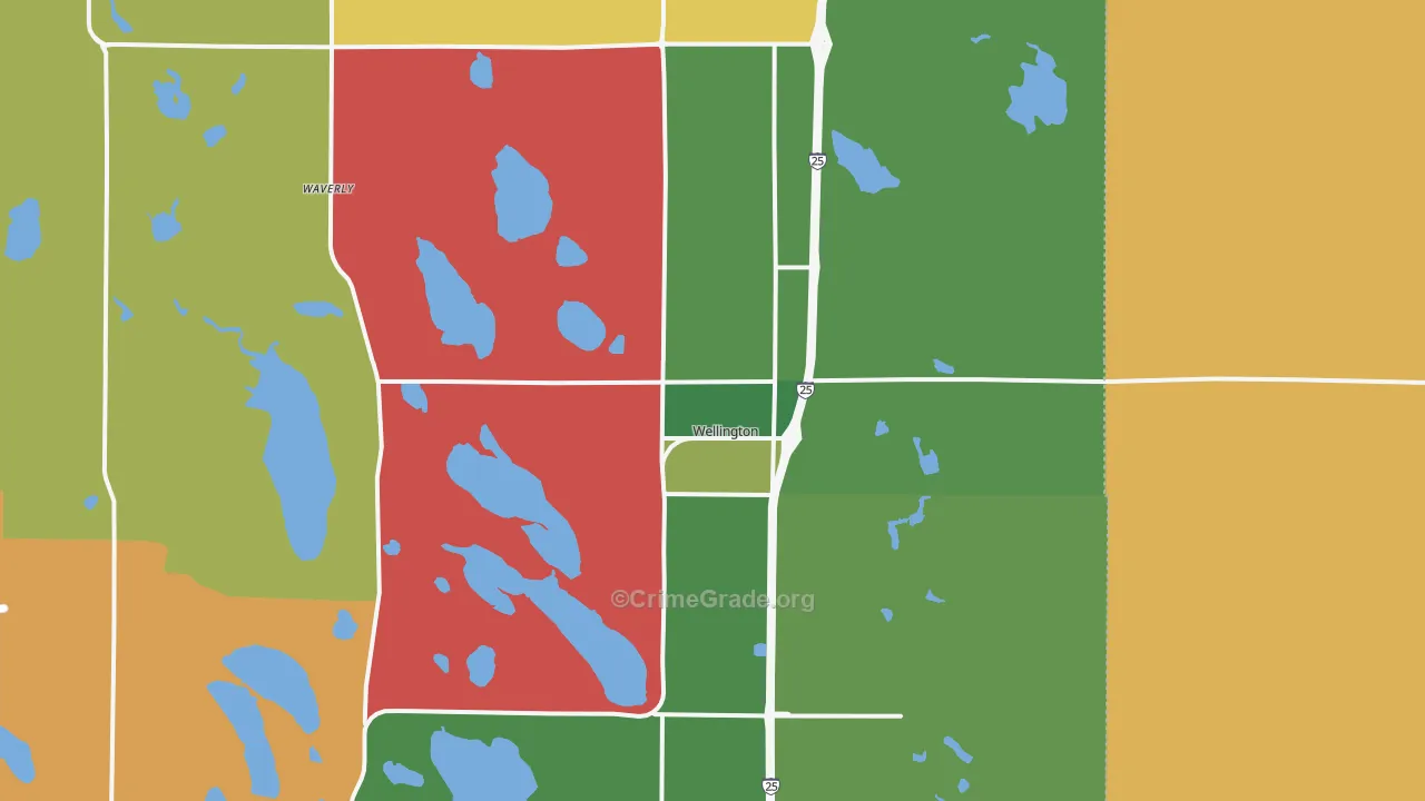 Wellington, CO Map of Robbery Rates