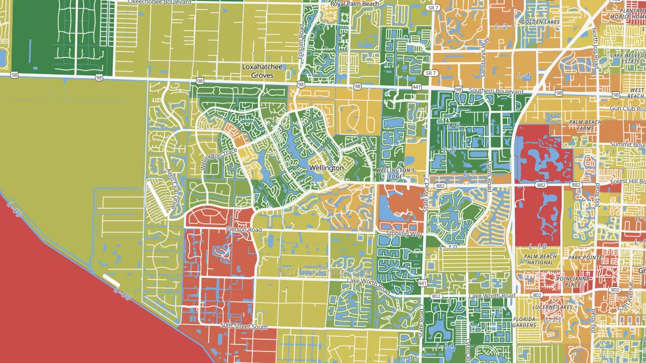 Wellington, FL Map of Robbery Rates