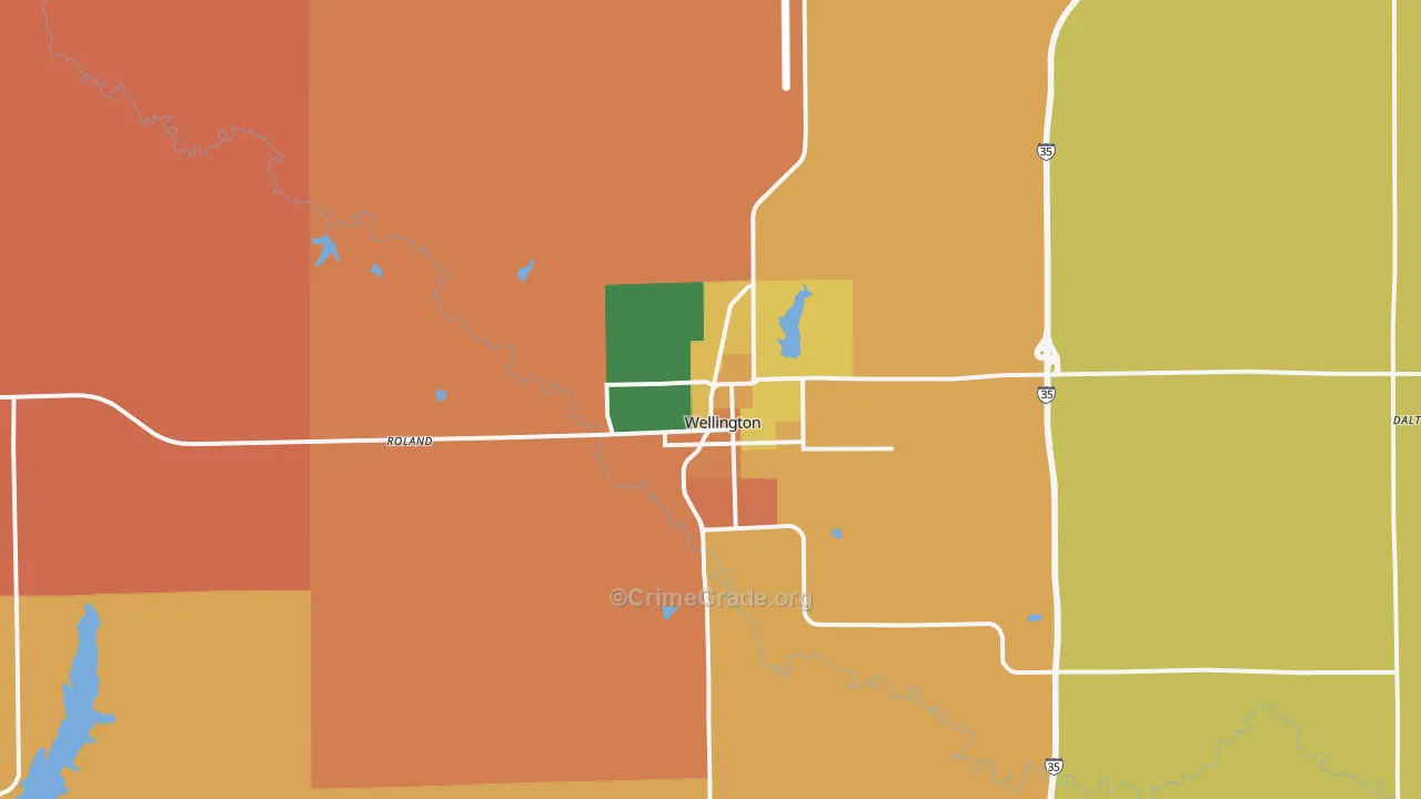 Wellington, KS Map of Robbery Rates