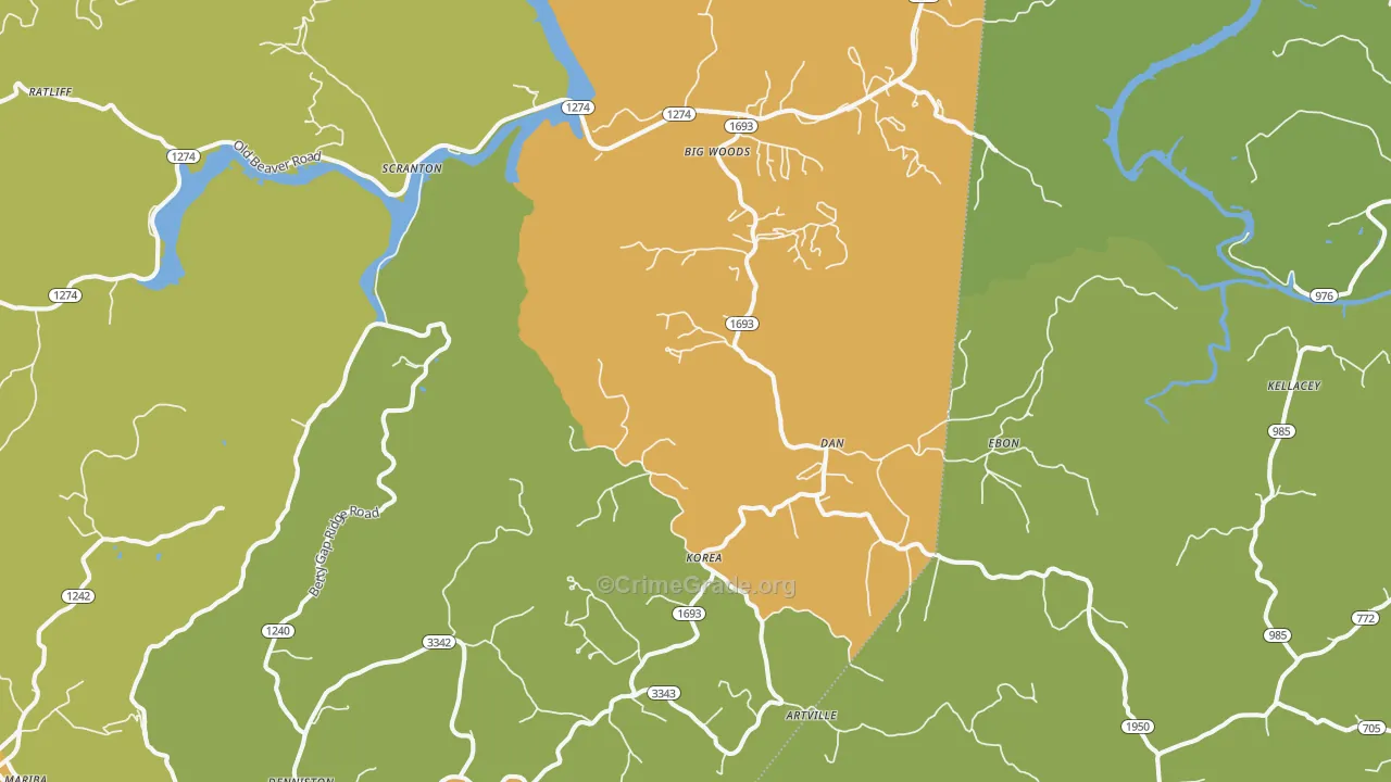 Wellington, KY Map of Robbery Rates