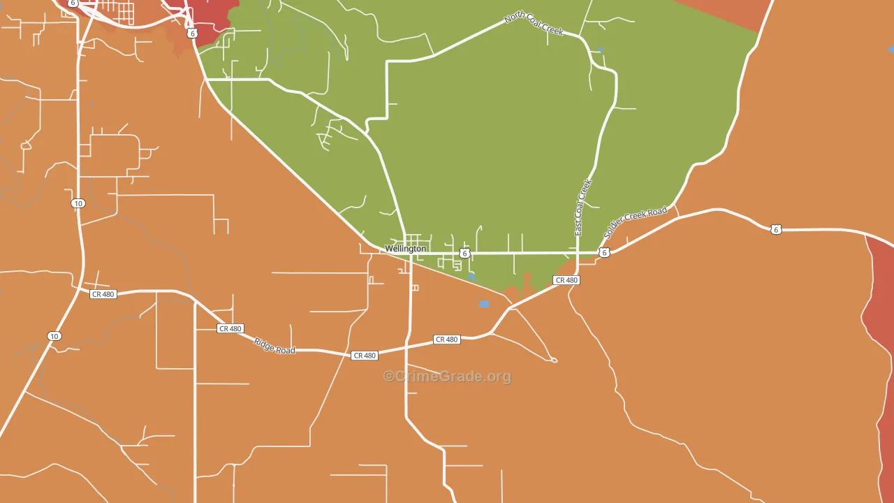 Wellington, UT Map of Robbery Rates