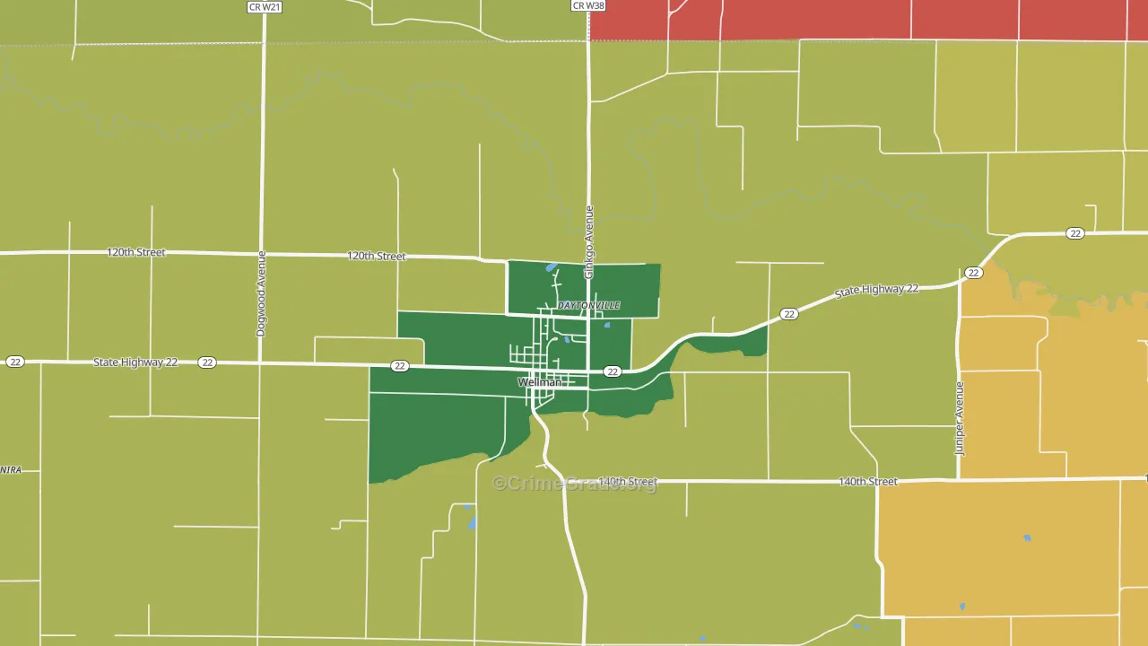 Wellman, IA Map of Robbery Rates