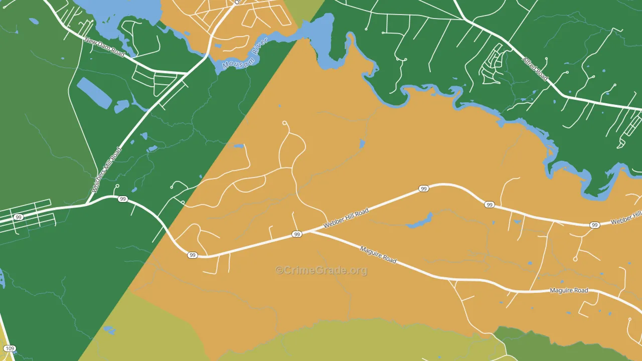 Wells Branch, ME Map of Robbery Rates