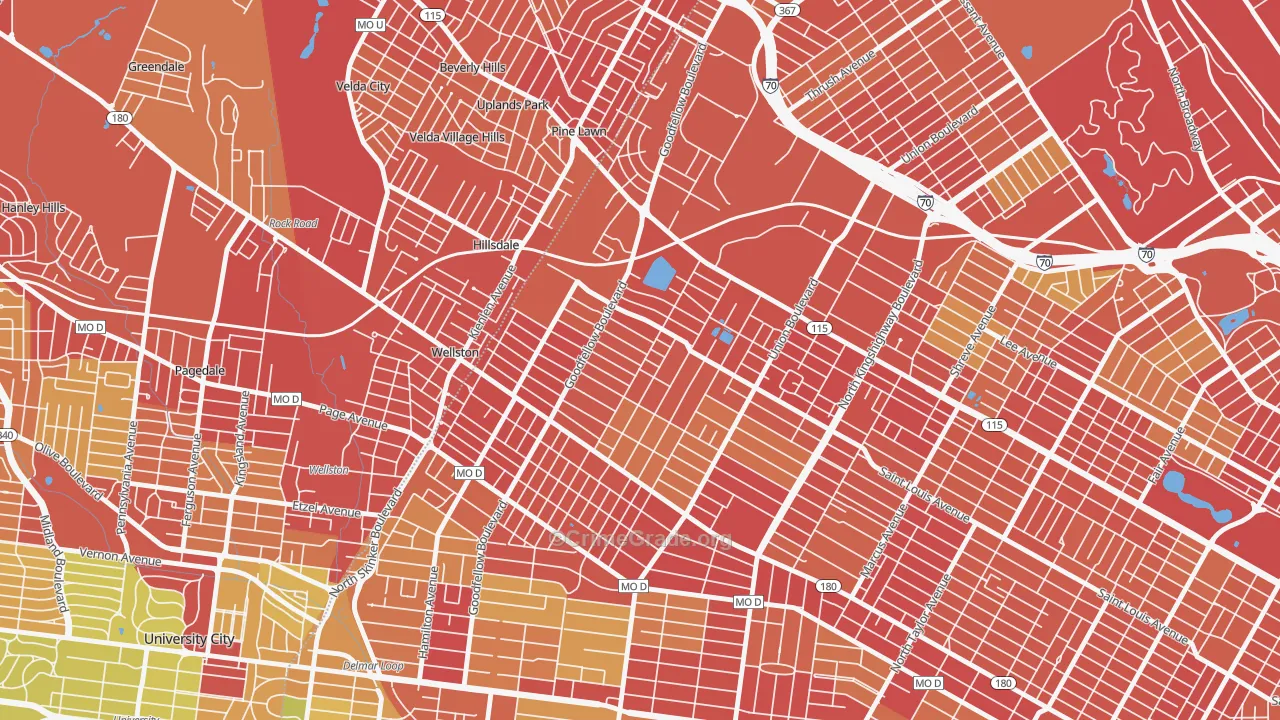 Wells-Goodfellow, St. Louis, MO Map of Robbery Rates