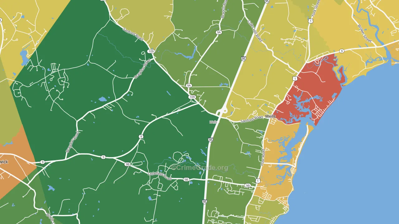 Wells, ME Map of Robbery Rates