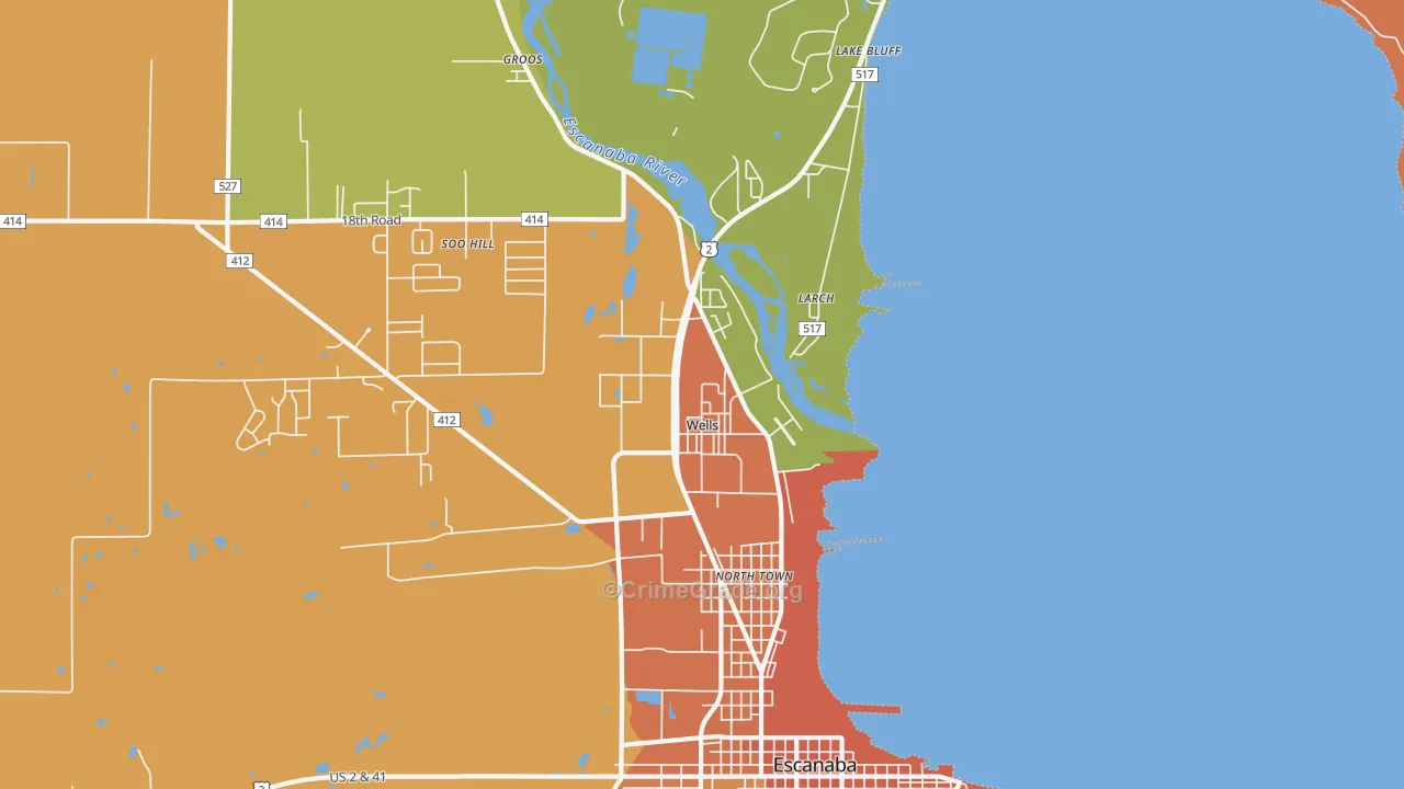 Wells, MI Map of Robbery Rates